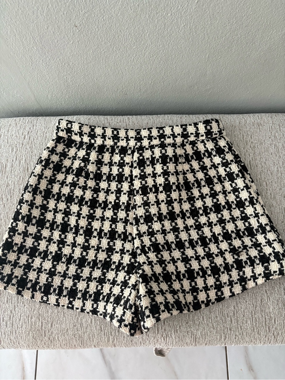 Black and White Houndstooth Tweed Women's Shorts